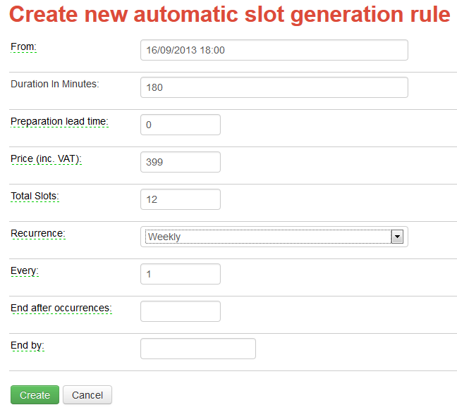 Create new automatic slot generation rule